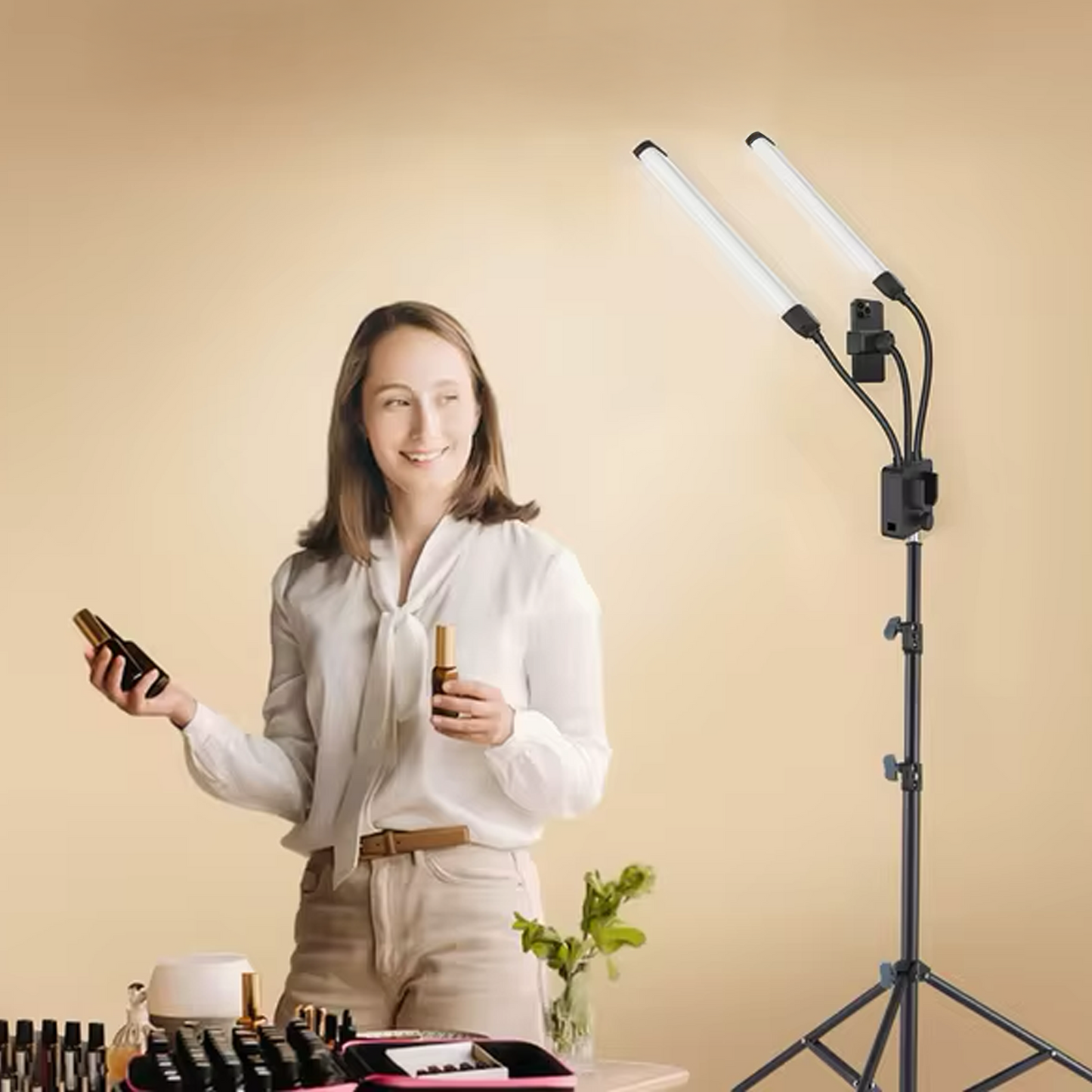 Lampa kosmetyczna podwójna dual na statywie do makijażu led